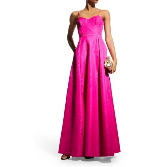 $1360 REBECCA VALLANCE Frenchy Taffeta Gown Hot PinkFuchsia 0 Maxi Dress - Picture 1 of 16